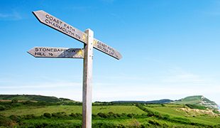 Old style wooden sign post