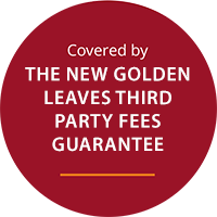 The New Golden Leaves Third Party Fees Guarantee logo in red