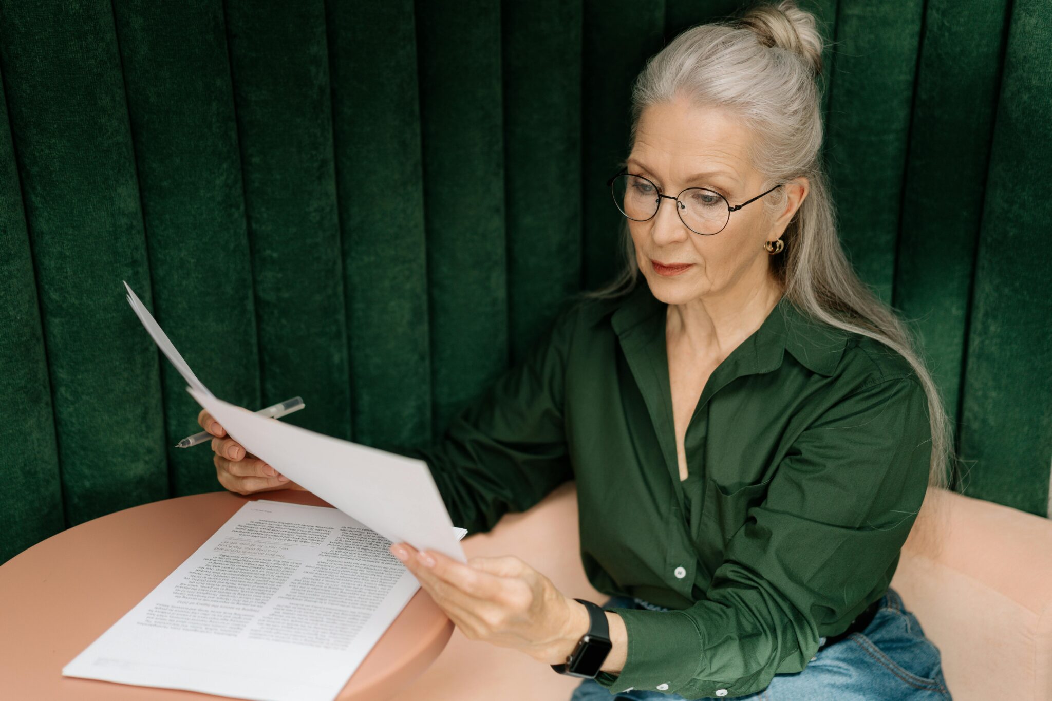 Woman looking over documents