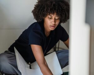 Woman looking at documents