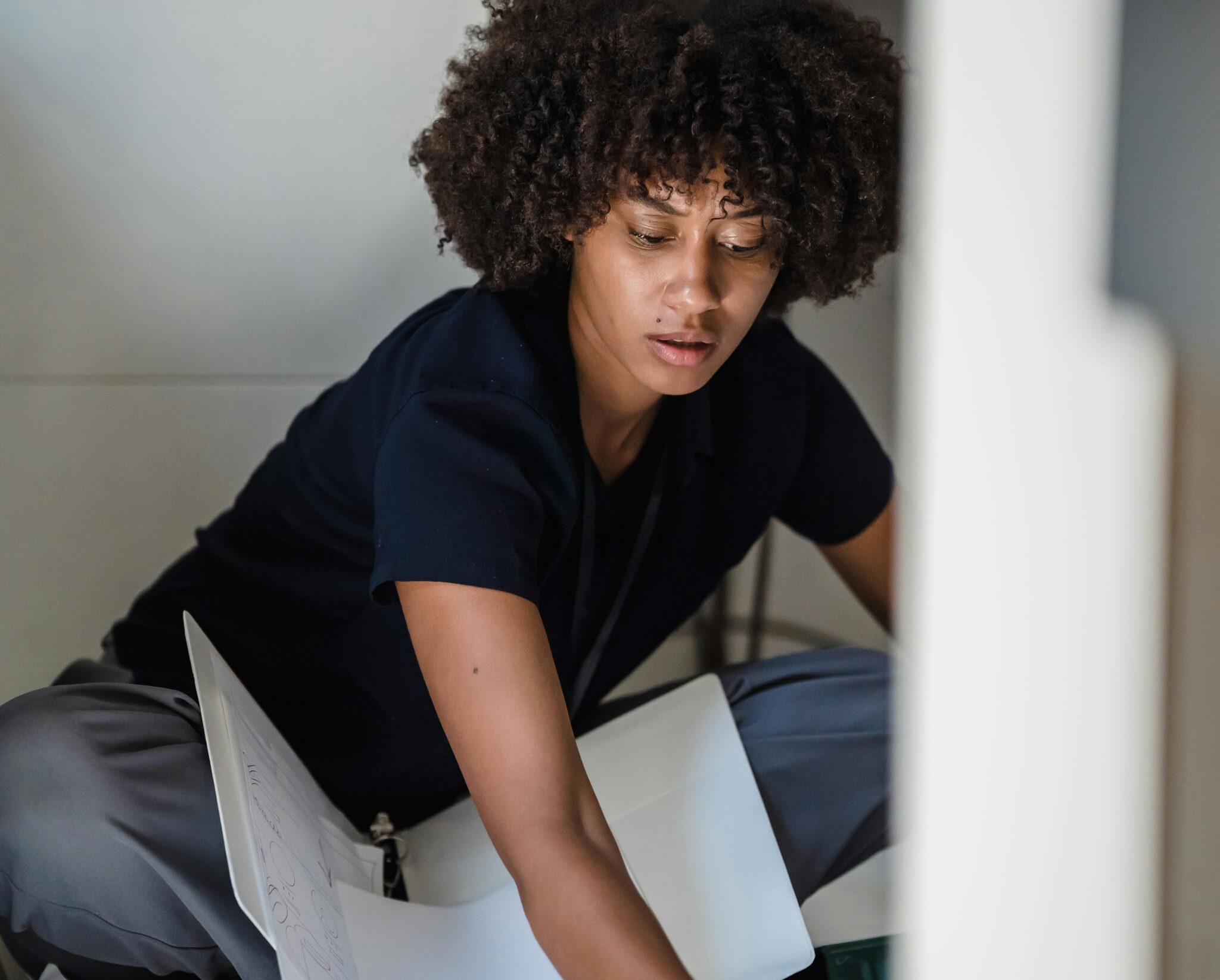 Woman looking at documents